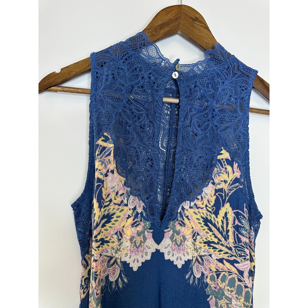 Intimately Free People Marsha Lace Slip Dress Blue Floral Mini Small Unlined - Picture 12 of 13